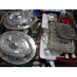 A Mixed Lot of Assorted Plated Ware, including oval tray, cutlery including mother of pearl handled,