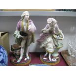 A Pair of XIX Century Continental Pottery Figurines, Regency Belle, stamped L & M 35cm high (