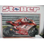 A Casey Stoner Limited Edition Print, with Stoner logo, framed 21/27, 2007 edition.