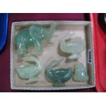 Jadeite Figures, of an elephant, ducks, frog (5)