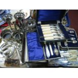 Assorted Plated Ware, including cased and loose cutlery, mother of pearl handled fish servers, tea