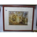 Ron L. Miller 'The Golden Light', Watercolour, 26 x 26cm, signed lower right.