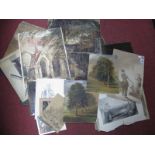 Small Quantity of Watercolours, Oils, Prints, including cattle, port, Little Malvern, sailor photo.