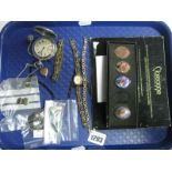 Sekonda Hunter Cased Pocketwatch, buttons, ladies wristwatch, shell inset bracelet stamped "STG",