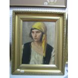 A XX Century English School, 'Portrait of a Gypsy Lady' oil on canvas, unsigned, 45 x 34.5cm, in