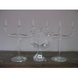 Villeroy & Bosch Glass Five Branch Candelabra, together with a pair of three branch candelabra's. (