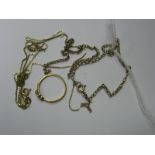 A 9ct Gold Belcher Link Bracelet; together with a box link chain (broken) and a ring mount (stones