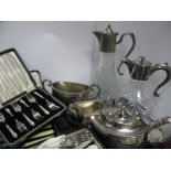An Early XX Century Three Piece Electroplated Tea Service, of oval form with engraved decoration