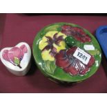 Moorcroft 'Hisbuscus' Pattern Powder Bowl (with paper label), by Appointment W. Moorcroft, potters