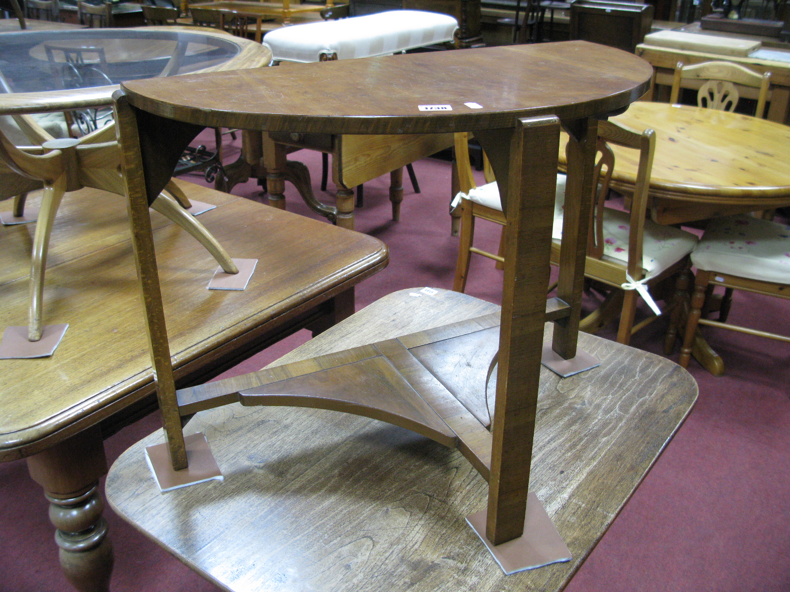 A Circa 1930's Art Deco Style Half Moon Side Table, with pull-out copper ashtray.