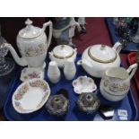 A Pair of Chinese Enamel Jar Covers, Coalport 'Allegro' coffee pot, and cream jug, Wedgwood tea