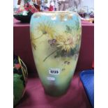 A XIX Century Vase, of slender ovoid form, hand painted decoration of flowers and foliage, base