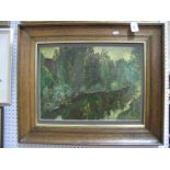A GYNATOB (XX Century) Wooded River Landscape, oil on canvas, signed lower right, 34 x 46.5cm.