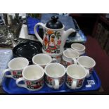 A Sadler Rancher Coffee Set, coffee pot, milk jug, sugar bowl, six cups and saucers:- One Tray