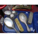 Hallmarked Silver Backed Brushes and Hand Mirror, a further brush, glass jars, hallmarked silver