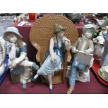 Nao Figure of a Girl Sat in a Peacock Chair, Nadal figures of a boy drawing and a girl sat on a