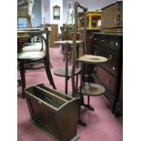 A Mahogany Five Tier Folding Cakestand, dished trays, with carrying handle, and an oak magazine