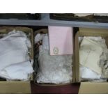 A Quantity of Early XX Century and Later Linen, embroidered cover, sheets, etc:- Three Boxes