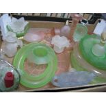 Early XX Century Green Glass Bowls, amber glass tray, scent bottles etc:- One Box