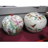 Two Chinese Ginger Jars, decorated with figures within a parade and charging horses.