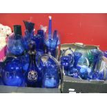 A Royal Commemorative Bristol Blue Type Decanter and other blue glass including vases, dishes,