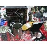 A Small Japanese Lacquered Cabinet, golfing figures, 'Jockey' brush, skipping rope, etc:- One Tray