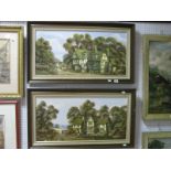 John Hooley Country Cottage Scenes, with figures in distance, pair of oils on canvas, signed lower