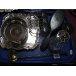 A Toddy Ladle, with twisted handle, glass sugar sifter, dressing table items, toast rack, waiter,