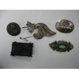 Filigree Stylised Leaf Spray Brooch circular brooch depicting Napoleon, shell inset brooch etc. (5)