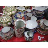 A Noritake Tea Service:- tea pot, sugar bowl, milk jug, with gilt highlights, pink flowers, together