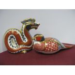 Two Royal Crown Derby Imari Paperweights 'Dragon', (silver stopper second quality) and 'Pheasant' (