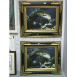 S. Anderson, Trout Studies, pair of late XX Century oils on board, signed lower left, 28.5 x 39cm.