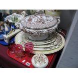 Four Burgess & Leigh Graduating Meat Plates, a Victorian earthenware tureen, Crown Devon jar and