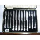 A Cased Set of Six Electroplated Dessert Knives and Forks by Thomas Bradbury and Sons, Sheffield (