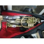 A Beltone Brass Cornet, frame stamped F14023 (d), no mouthpiece; with two soft protective cases