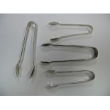 Four Pairs of Hallmarked Silver Sugar Tongs, of plain design, one initialled. (4)