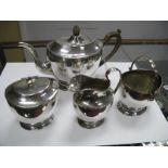 A Plated Four Piece Tea Set, of Georgian style with reeded detail. (4)