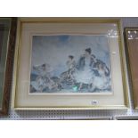 William Russell Flint Graphite Signed Colour Print, four ladies sheltering, blind backstamp. 42 x