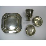 A Hallmarked Silver Ashtray, of plain rounded square form; together with a hallmarked silver egg cup