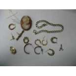 A Cameo Brooch, set in 9ct gold mount; together with a locket stamped "375", T-bar pendant, curb