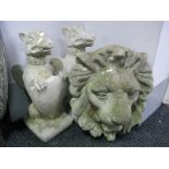 A Pair of Reconstituted Stone Griffins, together with a reconstituted wall feature in the form of