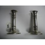 A Pair of Hallmarked Silver Candlesticks, each of circular form, with reeded bands, 14.5cm high (