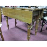 XIX Century Pine Drop Leaf Kitchen Table, with single drawer, on turned legs.