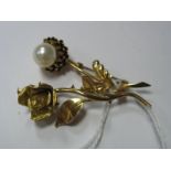A Vintage Rose Spray Brooch, indistinctly stamped "750"; together with another brooch. (2)