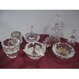 Swarovski: Ashtray with Frosted Birds to Rim, faceted cup; Stuart and other glass miniatures