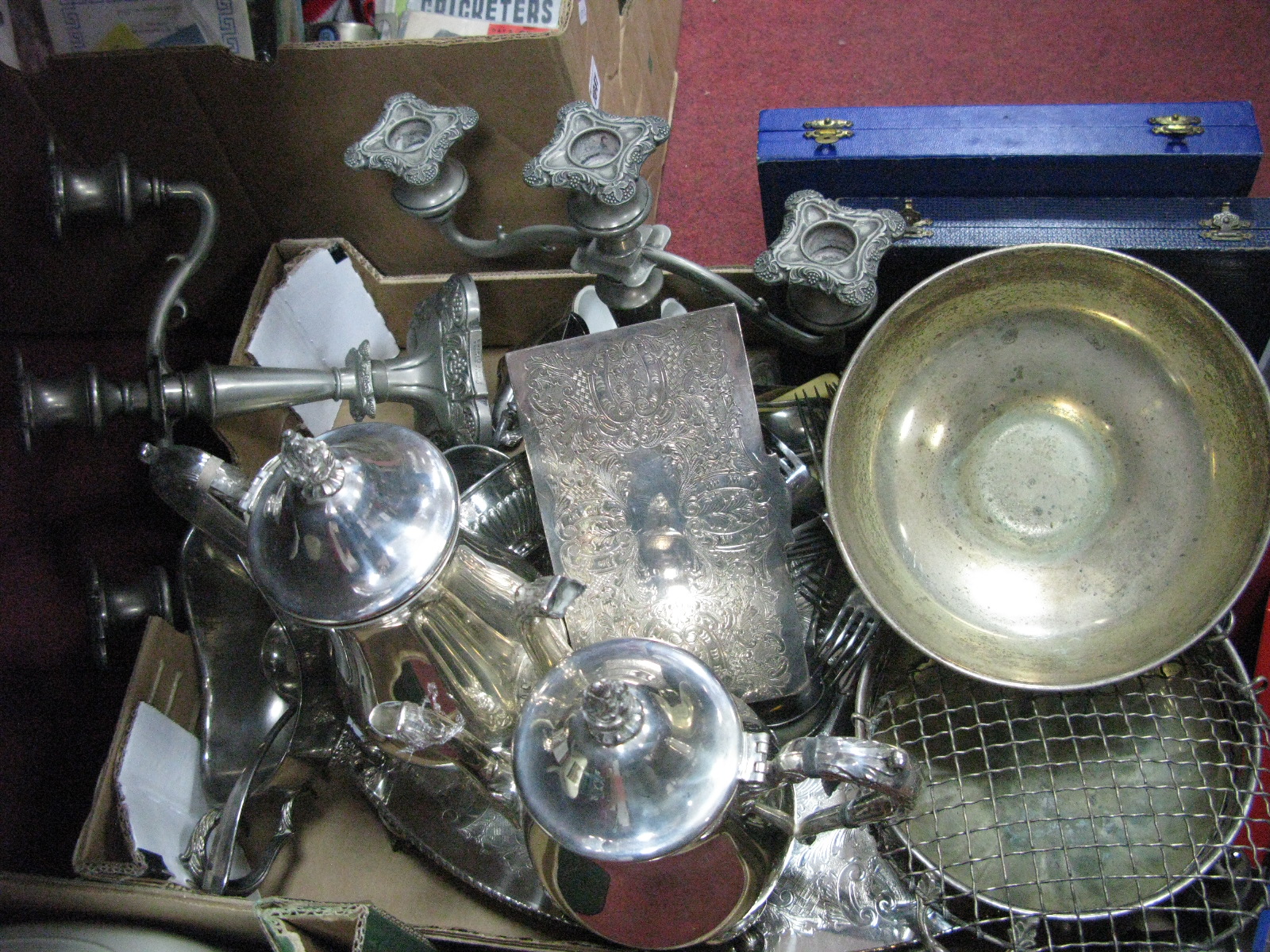 Viners Tea Service, rose bowl, cutlery, offering box, other plated ware:- One Box