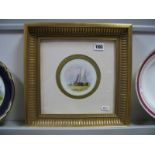 A Royal Crown Derby Porcelain Circular Plaque, painted by W.E. Dean, signed, with fishing boats,