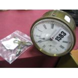 A Circa 1900 Brass Cased Clock Face, white enamel dial, subsidiary minute dial, Roman numerals (with