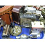 Prinz 10 x 50 Cased Binoculars, various mantel clocks (London Clock Co, Smiths, astral), brass (?)