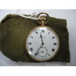 J.W. Benson London; A 9ct Gold Cased Openface Pocketwatch, the signed dial with black Roman numerals